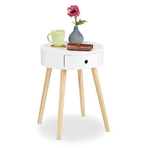 Relaxdays weiß Beistelltisch rund Schublade skandinavisches Design Couchtisch oder Nachttisch HxØ 52 x 40 cm Holz Standard