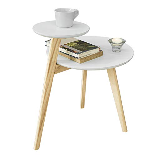 SoBuy FBT53WN Design Beistelltisch mit 2 Tischplatten Couchtisch Kaffeetisch Balkontisch weißNatur BHT ca 40x54x47cm