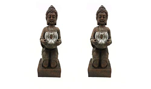 2er Set Windlicht-Figur Buddha XL - Teelichthalter Heim  Garten - Deko Statue